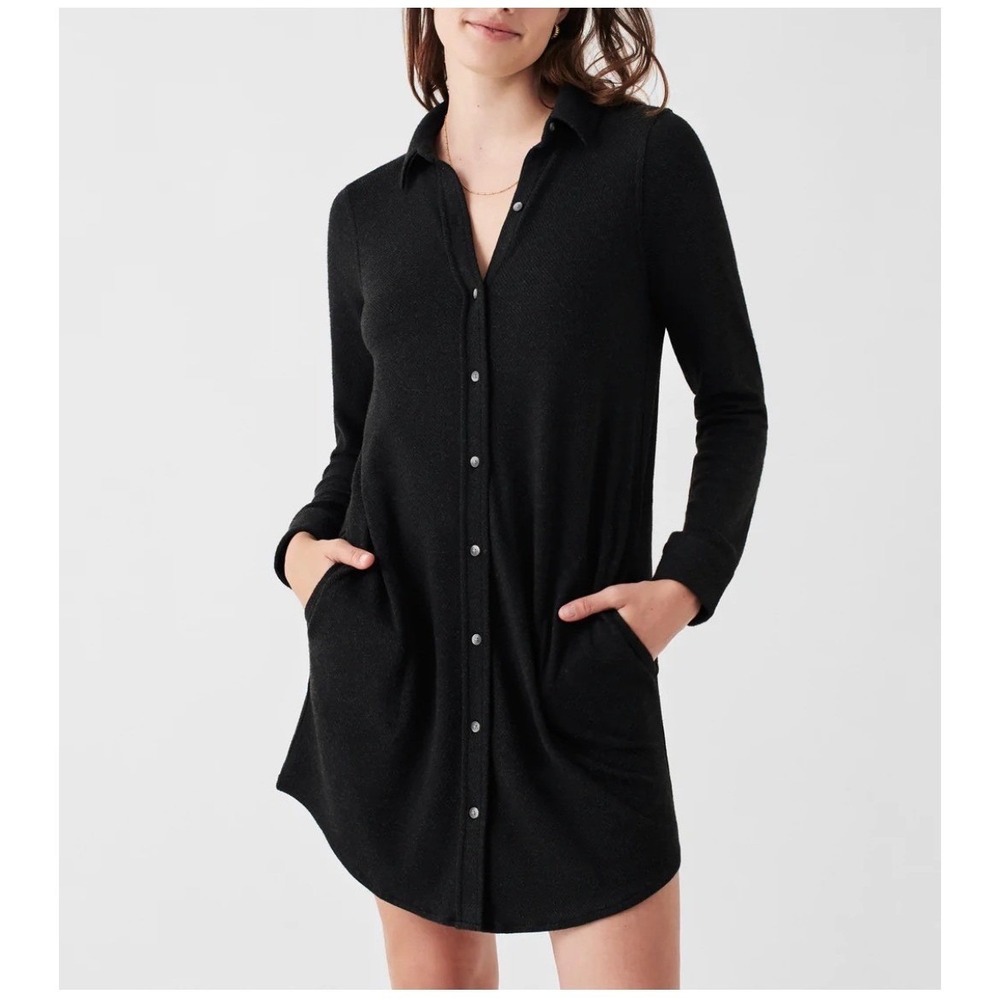 Faherty Legend‎ Shirt Dress Black Long Sleeve Collared Button Up Size Large